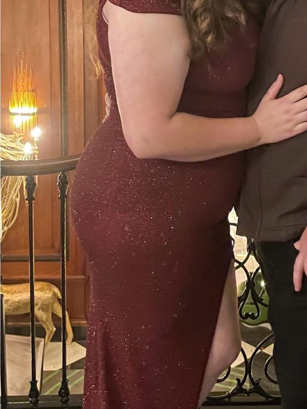 Windsor Wine Red Sequin Prom Dress with Side Slit